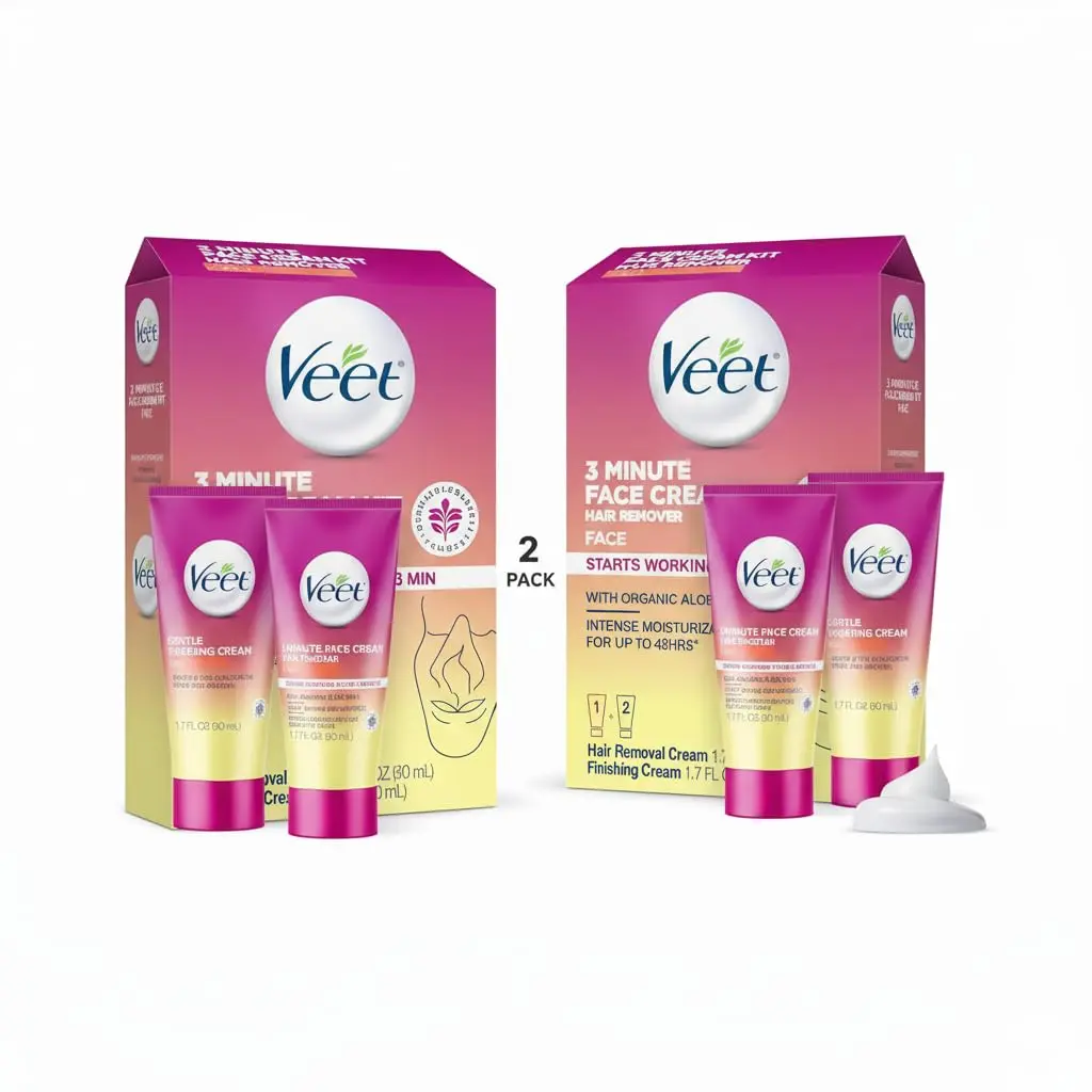 Veet Facial Hair Removal Cream for Women 3 Min | Organic Aloe Vera, 2 Piece - main product image