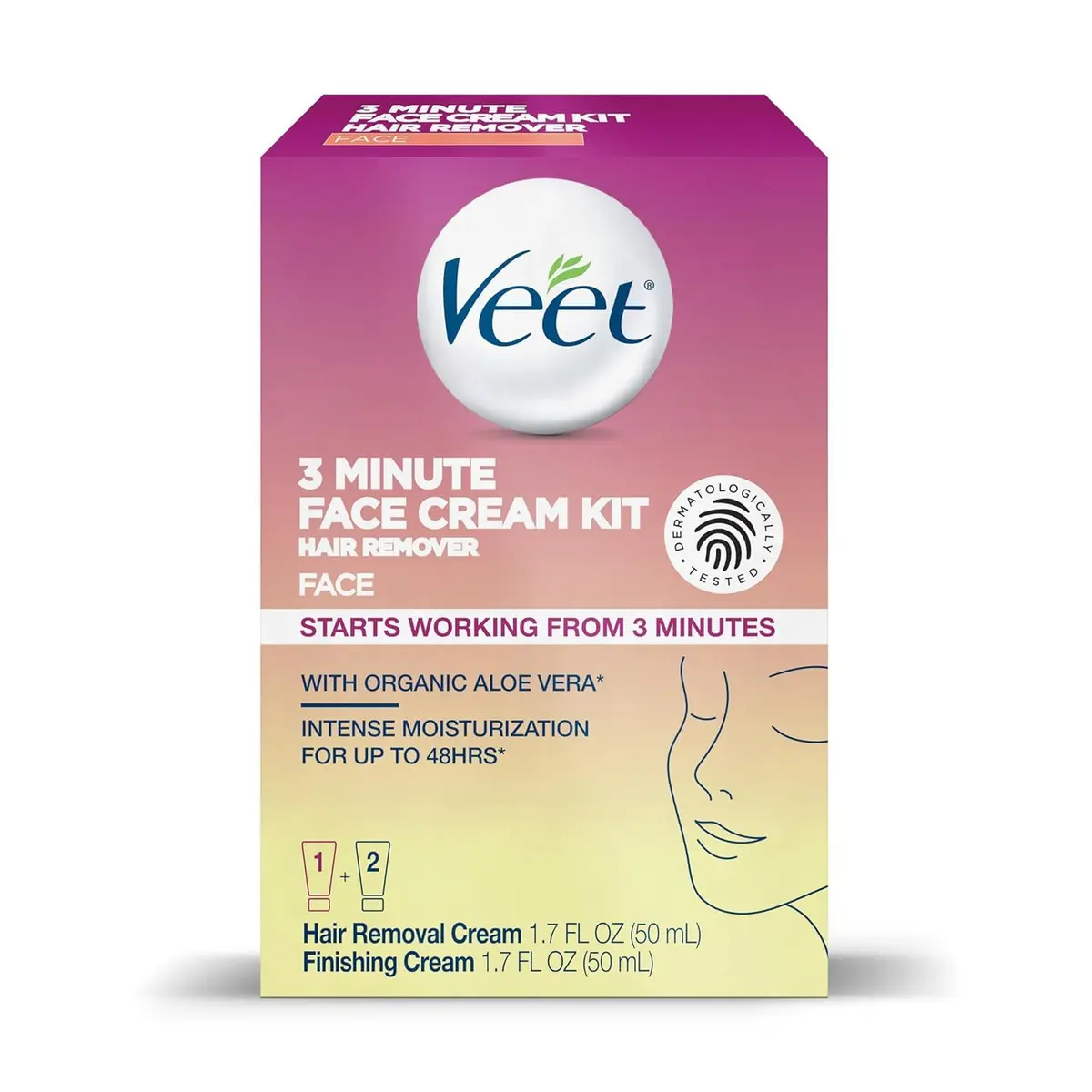 Veet Facial Hair Removal Cream for Women 3 Min | Organic Aloe Vera, 2 Piece - view 7