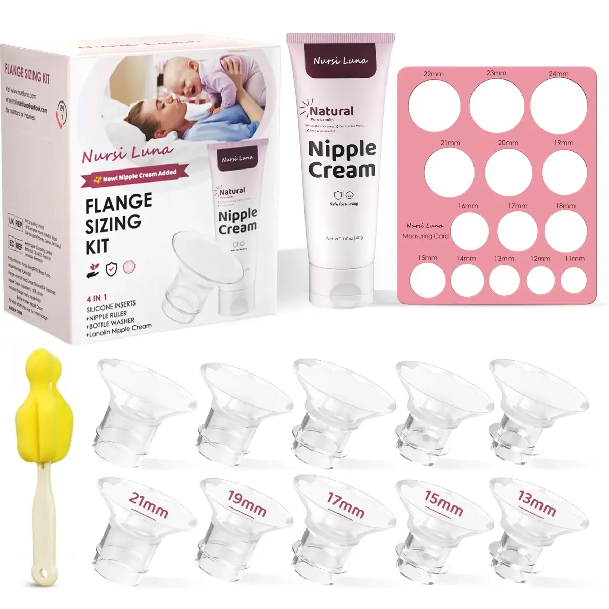 Nursi Luna Flange Sizing Kit for 24mm Breast Pumps, 10PCS | IBCLC-Developed for Better Fit - main product image