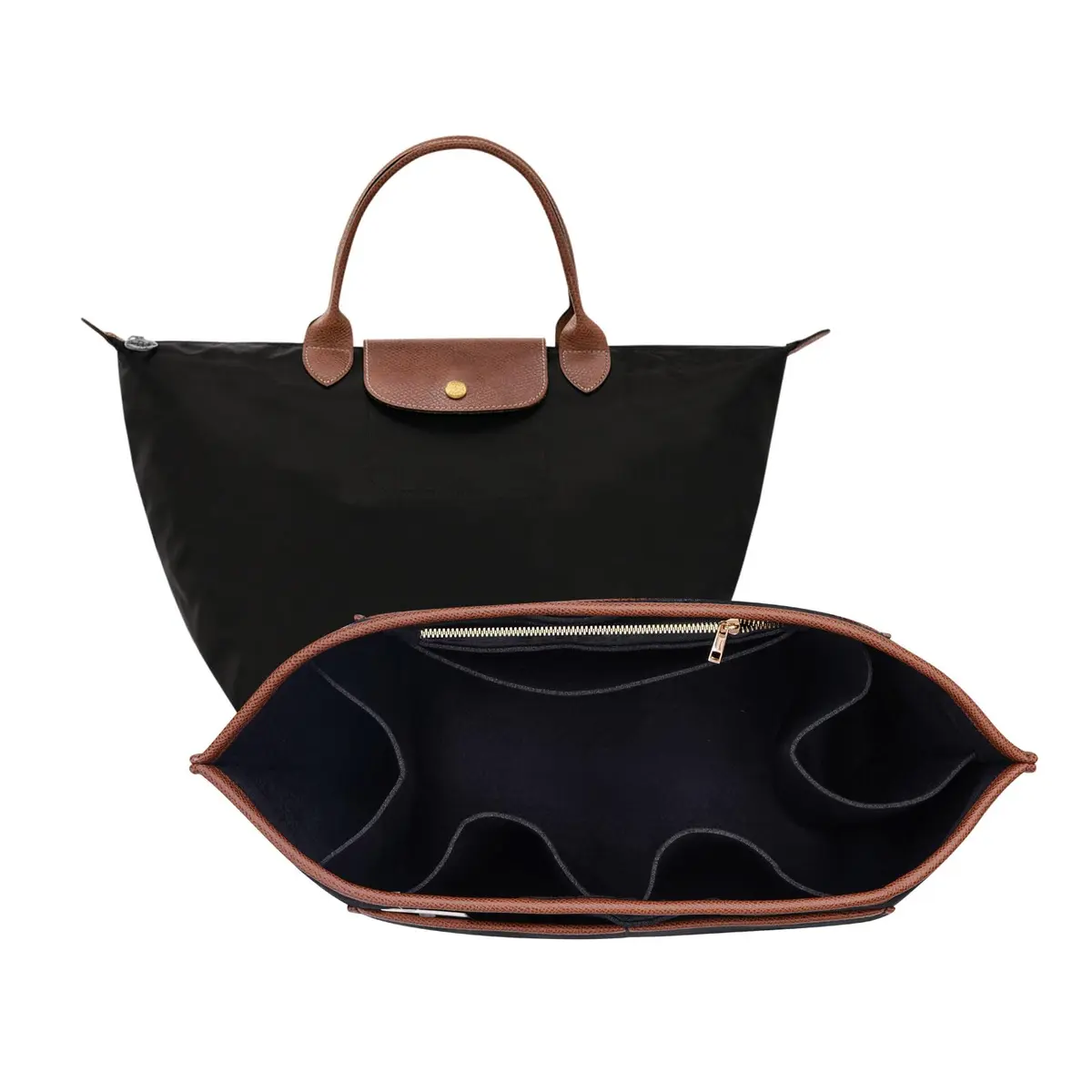 ZTUJO Premium Felt LongChamp Organizer Insert Large | Compatible with Longchamp Le Pliage, Shoulder Bag, Top Handle (Black) - main product image