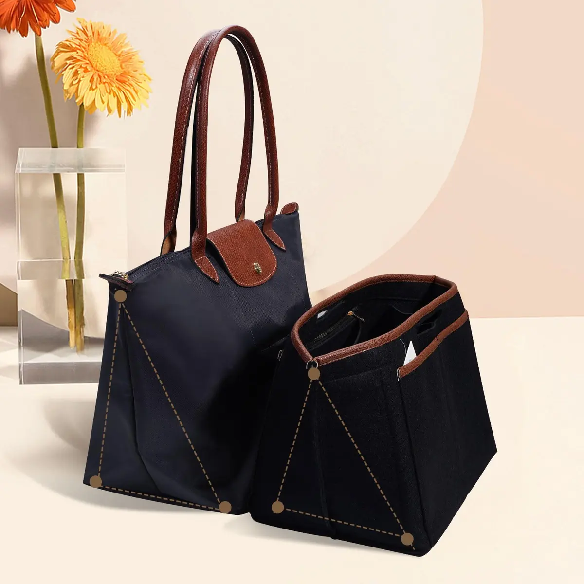 ZTUJO Premium Felt LongChamp Organizer Insert Large | Compatible with Longchamp Le Pliage, Shoulder Bag, Top Handle (Black) - view 7