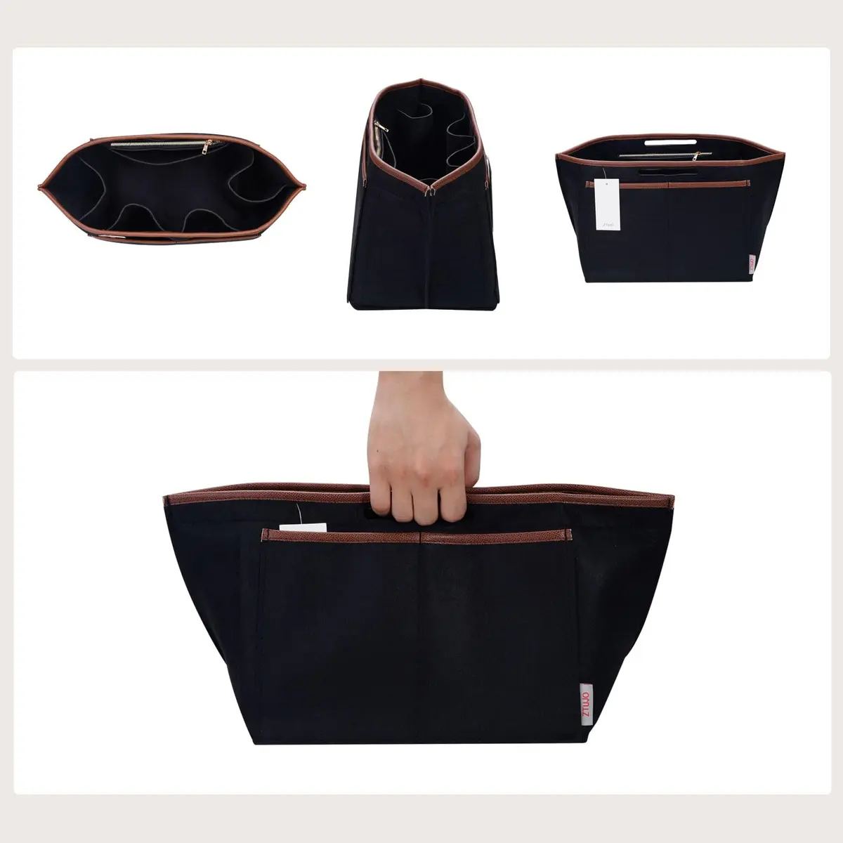 ZTUJO Premium Felt LongChamp Organizer Insert Large | Compatible with Longchamp Le Pliage, Shoulder Bag, Top Handle (Black) - view 2