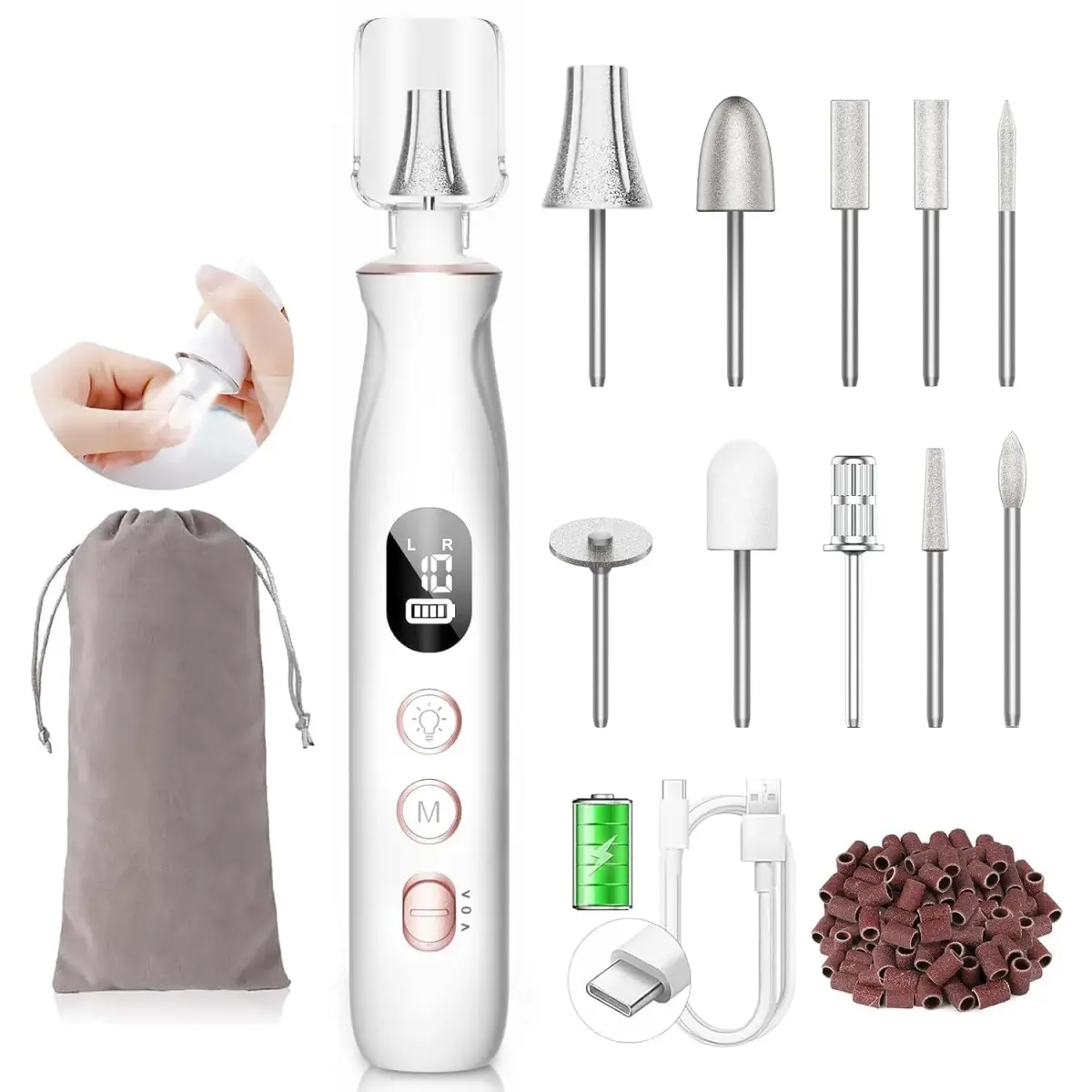 HSKAI Electric Nail File Drill Cordless 50-Piece Kit with LED Lamp | 10-Hour Battery - main product image