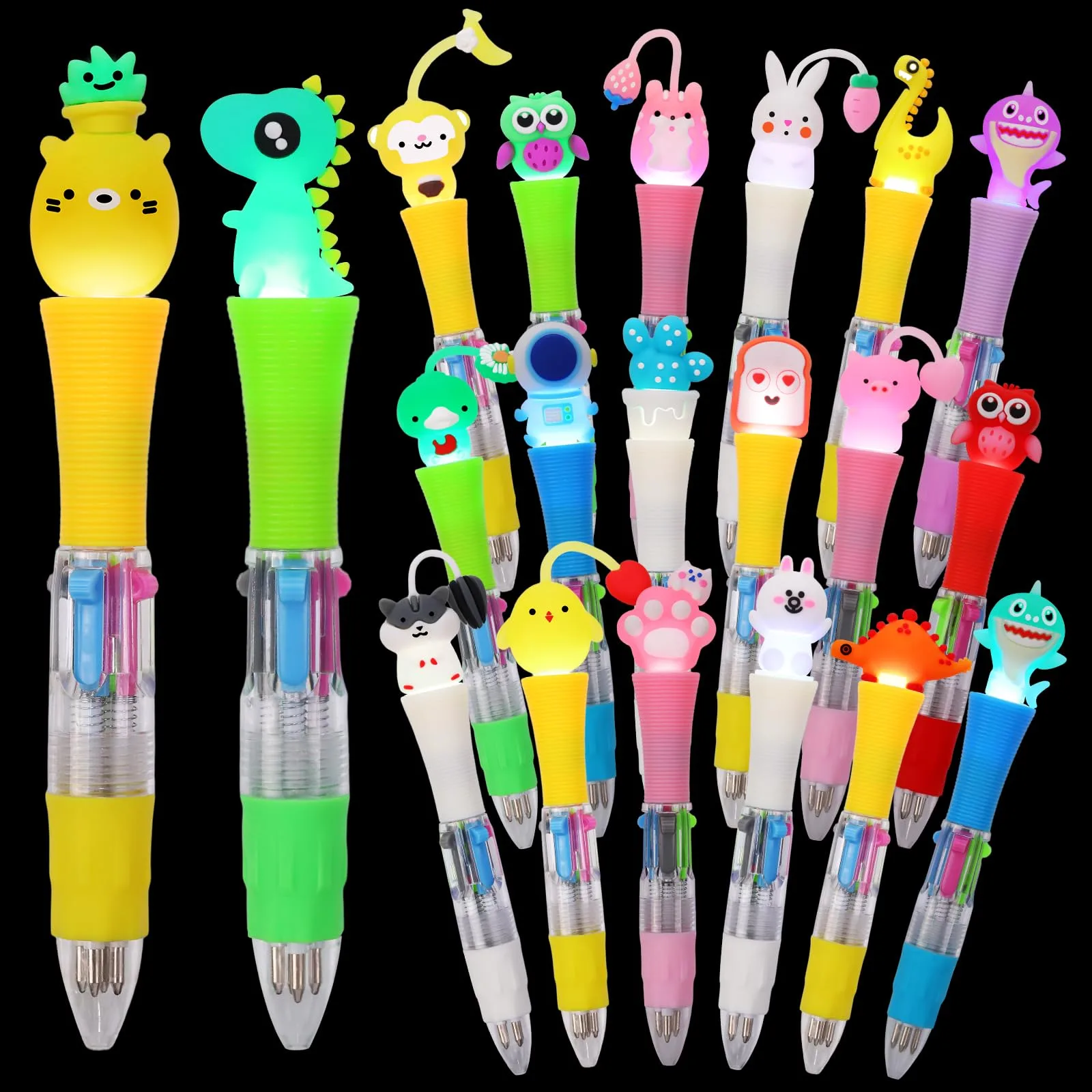 CZWZ 4-in-1 Multicolor Ballpoint Pens, Cute Cartoon Designs, Pack of 20 - main product image