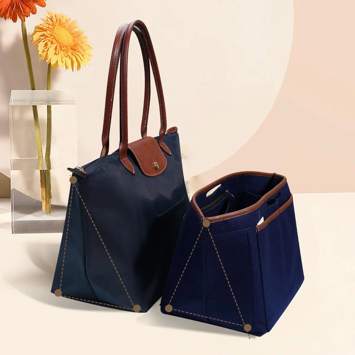 ZTUJO Premium Felt LongChamp Organizer Insert Compatible with Longchamp Le Pliage, Shoulder Bag, Top Handle, Xtra (Navy Blue, Medium) | Bag in Bag - view 7