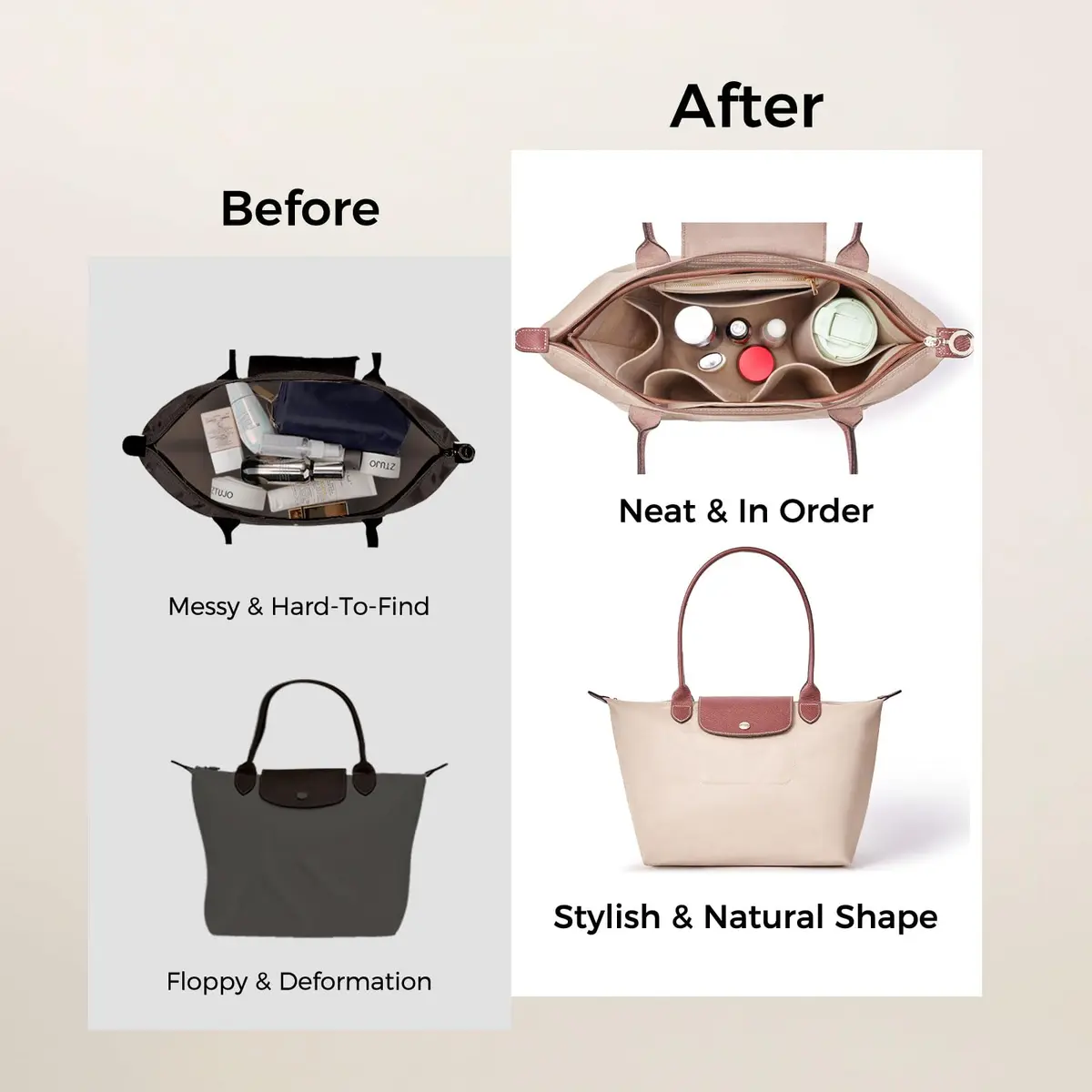 ZTUJO Premium Felt LongChamp Organizer Insert | Compatible with Longchamp Le Pliage Small & Xtra - view 8