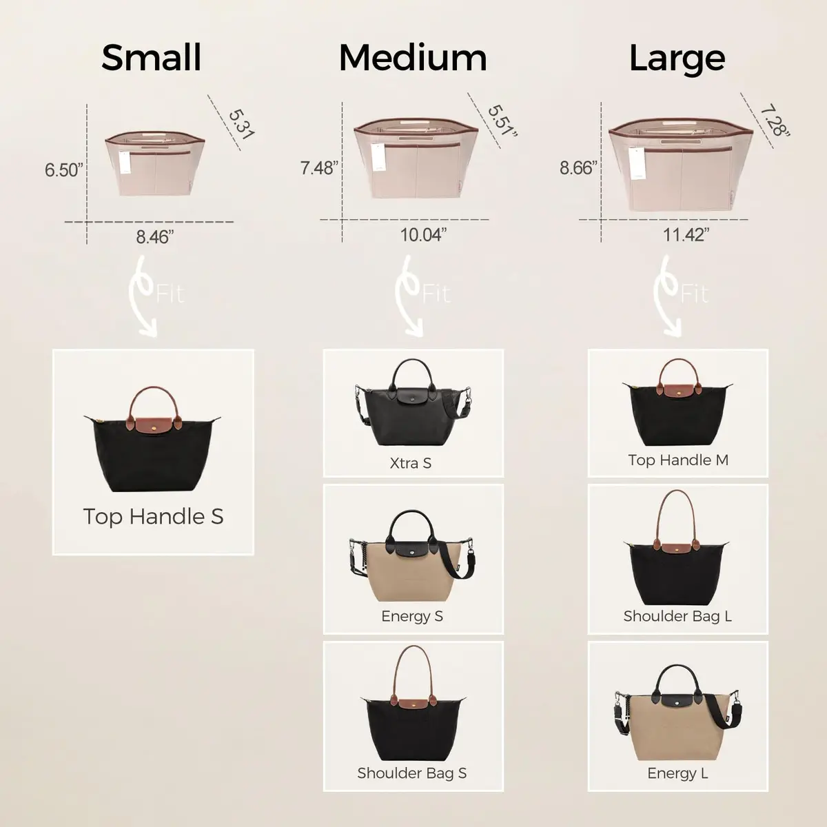 ZTUJO Premium Felt LongChamp Organizer Insert | Compatible with Longchamp Le Pliage Small & Xtra - view 3