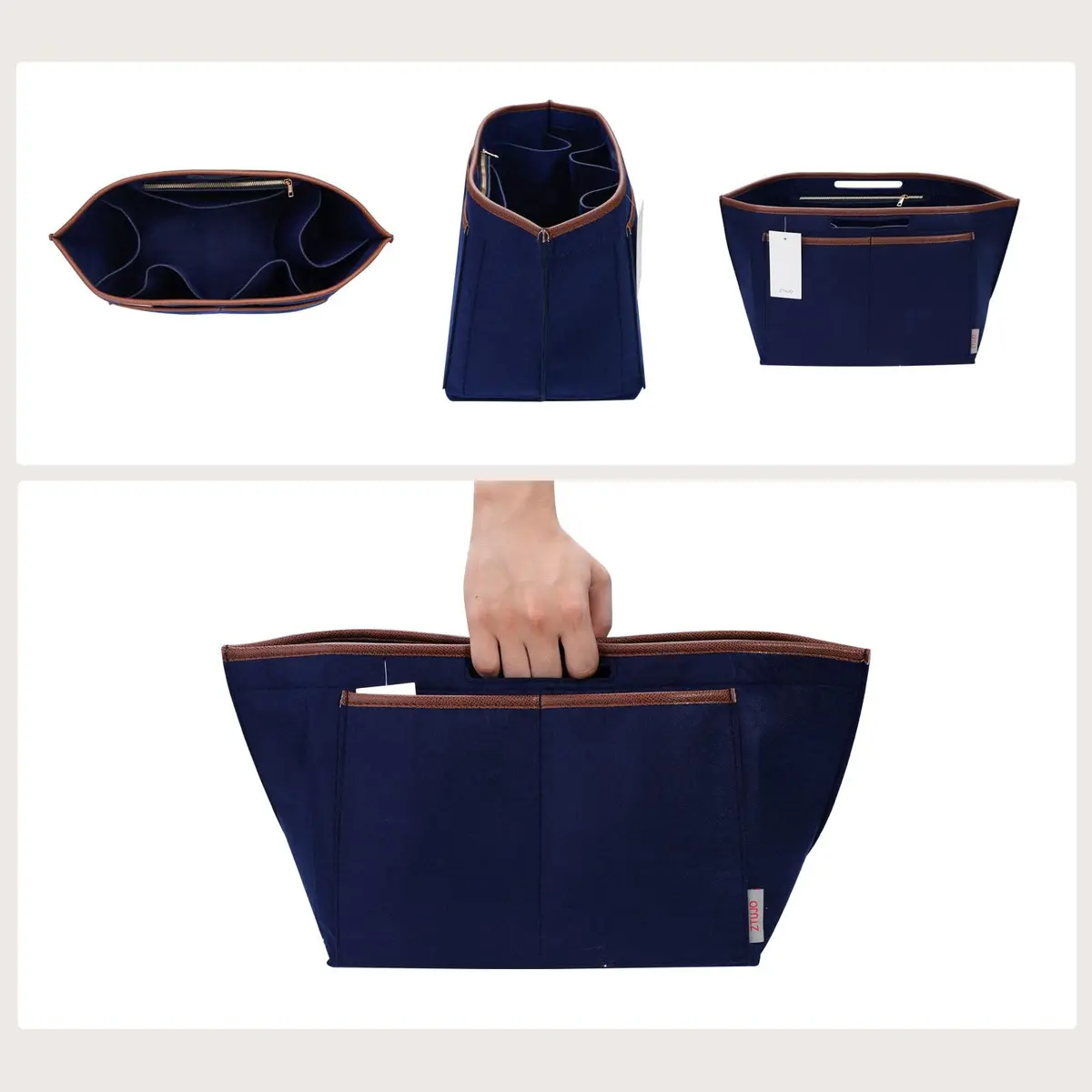 ZTUJO Premium Felt LongChamp Organizer Insert Large | Compatible with Longchamp Le Pliage & Xtra (Navy Blue, Large) - view 2