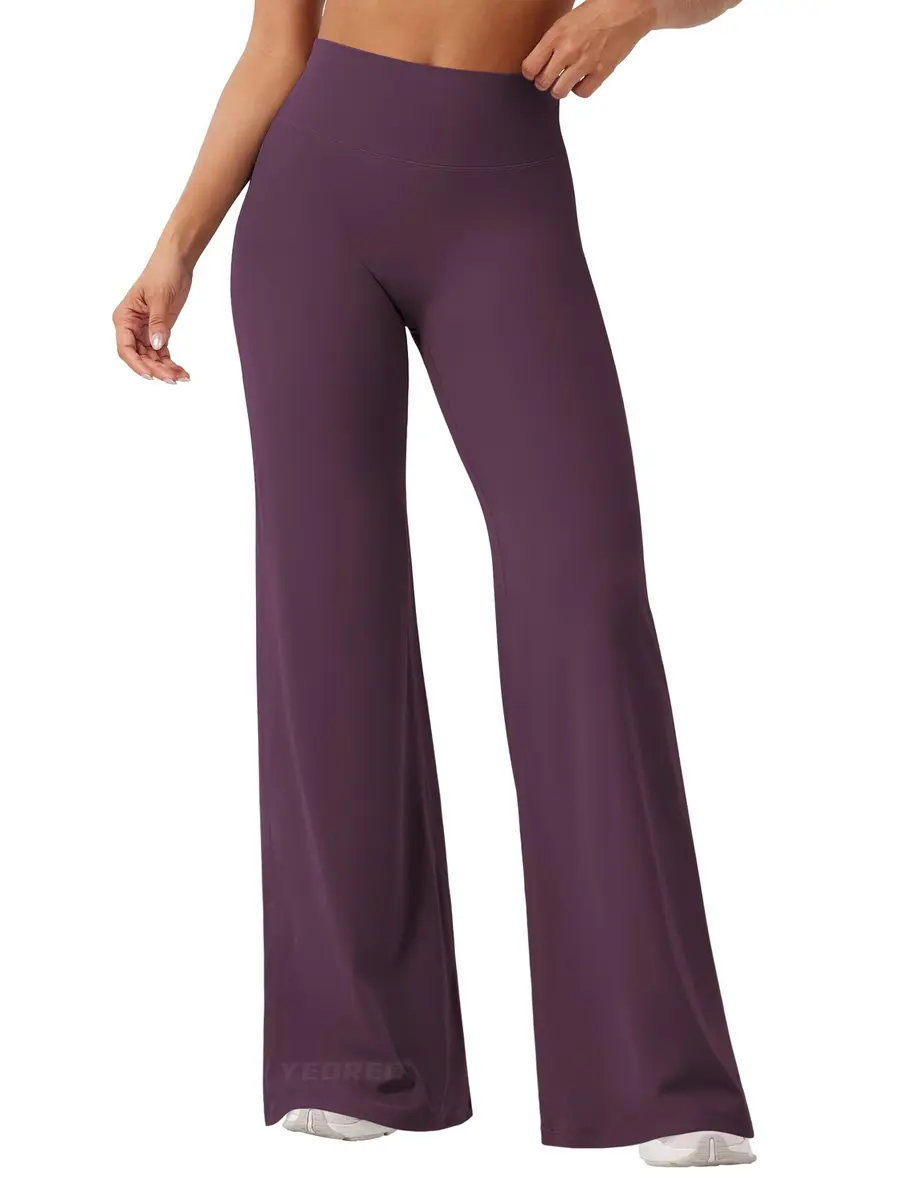 YEOREO Womens Straight Leggings 33" Inseam Yoga Pants Black Berry Purple M | High Waisted Sweat-Wicking - main product image