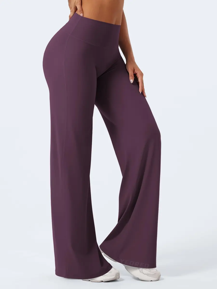 YEOREO Womens Straight Leggings 33" Inseam Yoga Pants Black Berry Purple M | High Waisted Sweat-Wicking - view 7