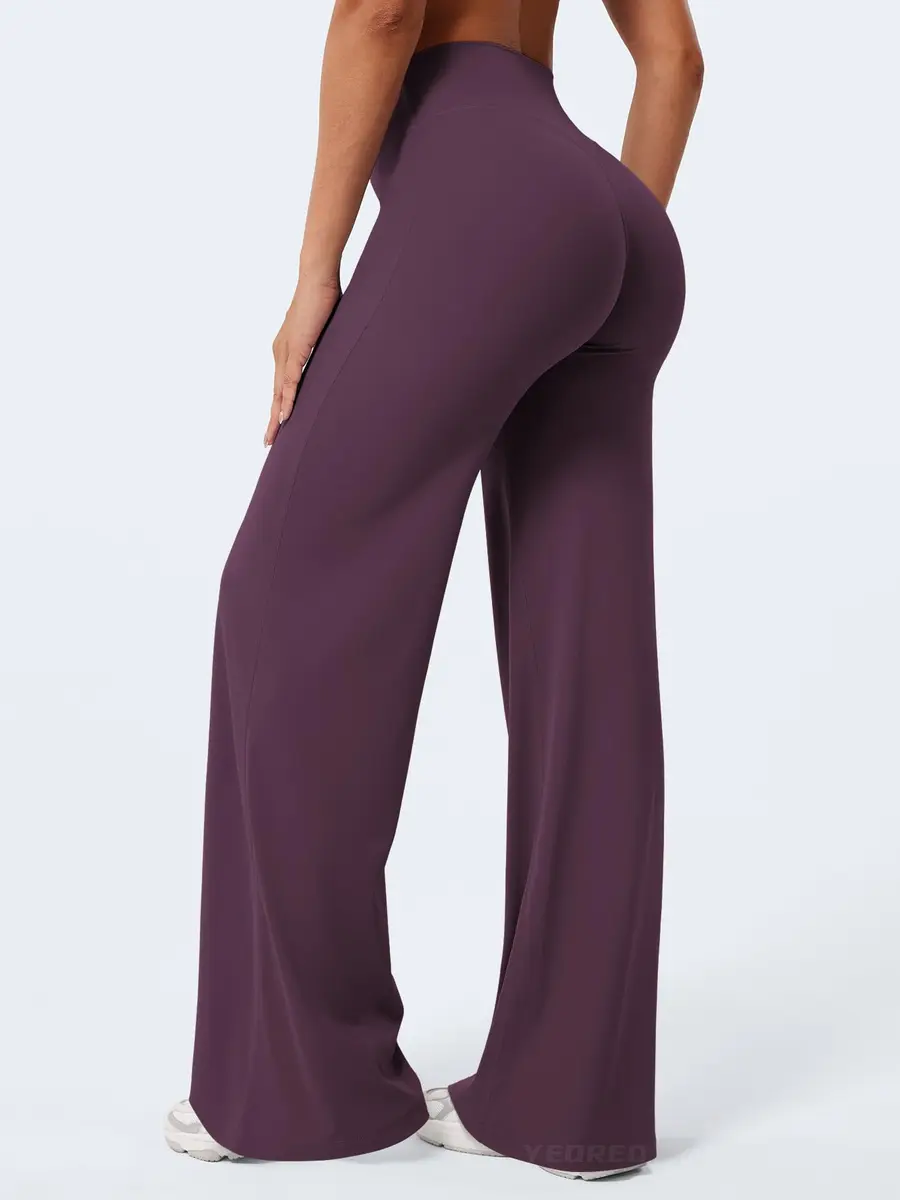 YEOREO Womens Straight Leggings 33" Inseam Yoga Pants Black Berry Purple M | High Waisted Sweat-Wicking - view 2