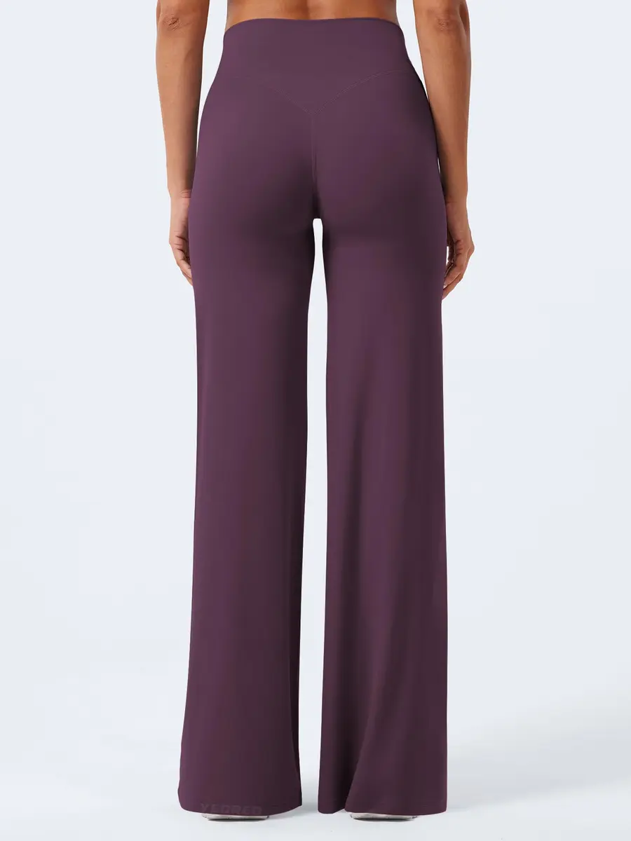 YEOREO Womens Straight Leggings 33" Inseam Yoga Pants Black Berry Purple M | High Waisted Sweat-Wicking - view 4