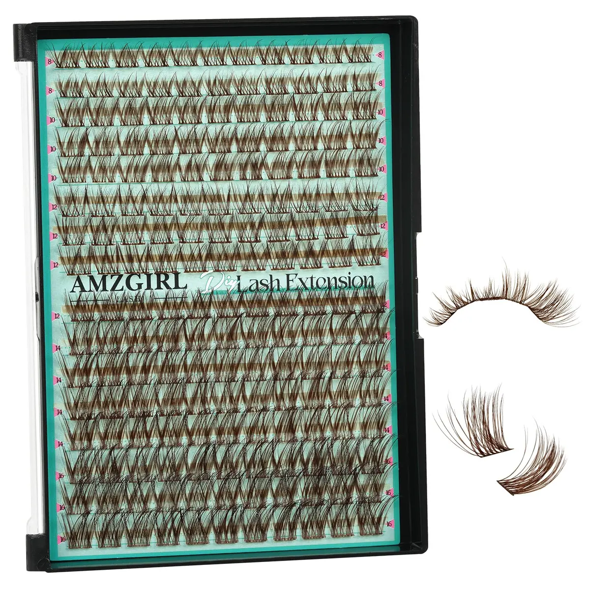 AMZGIRL Brown Lash Clusters 176PCS | Natural Light Hair Blend, Reusable & Easy DIY Application - main product image