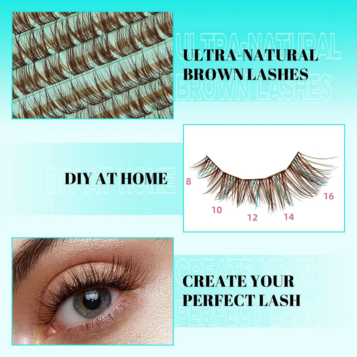 AMZGIRL Brown Lash Clusters 176PCS | Natural Light Hair Blend, Reusable & Easy DIY Application - view 5