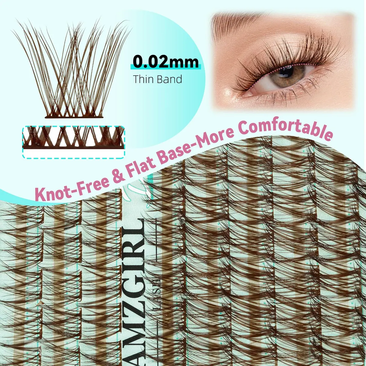 AMZGIRL Brown Lash Clusters 176PCS | Natural Light Hair Blend, Reusable & Easy DIY Application - view 3