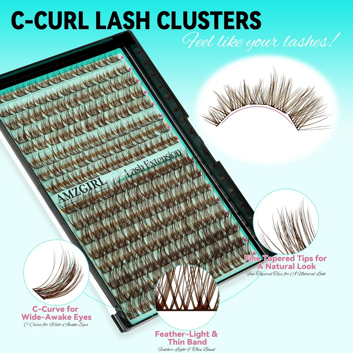 AMZGIRL Brown Lash Clusters 176PCS | Natural Light Hair Blend, Reusable & Easy DIY Application - view 4
