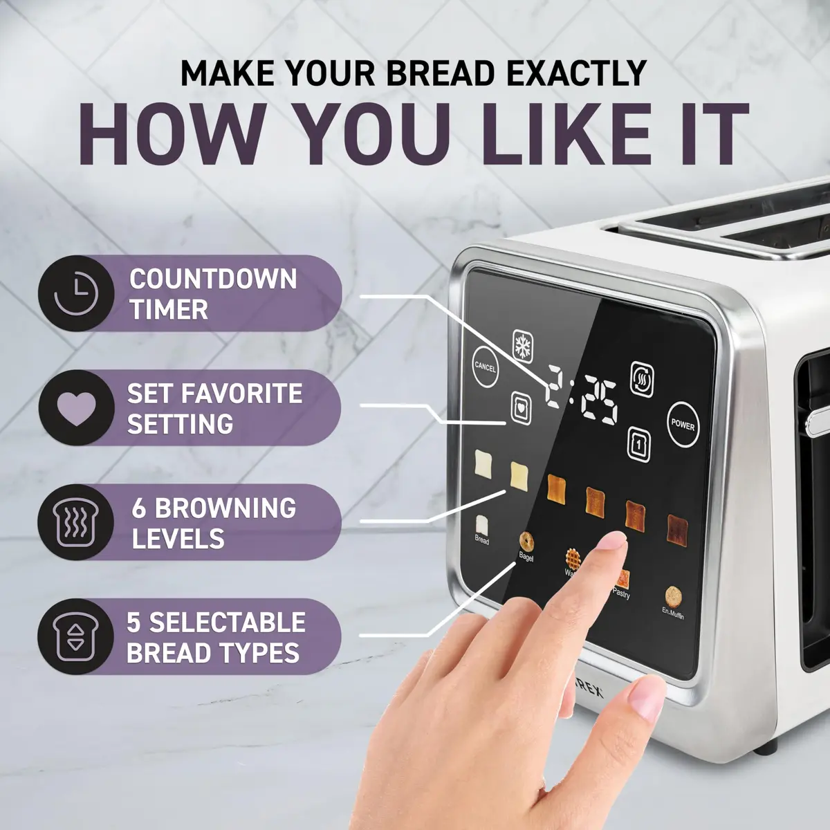 Nostalgia Inspirex Touch Screen Toaster - 2 Extra Wide Slots | 5 Bread Types & 6 Browning Levels - view 5