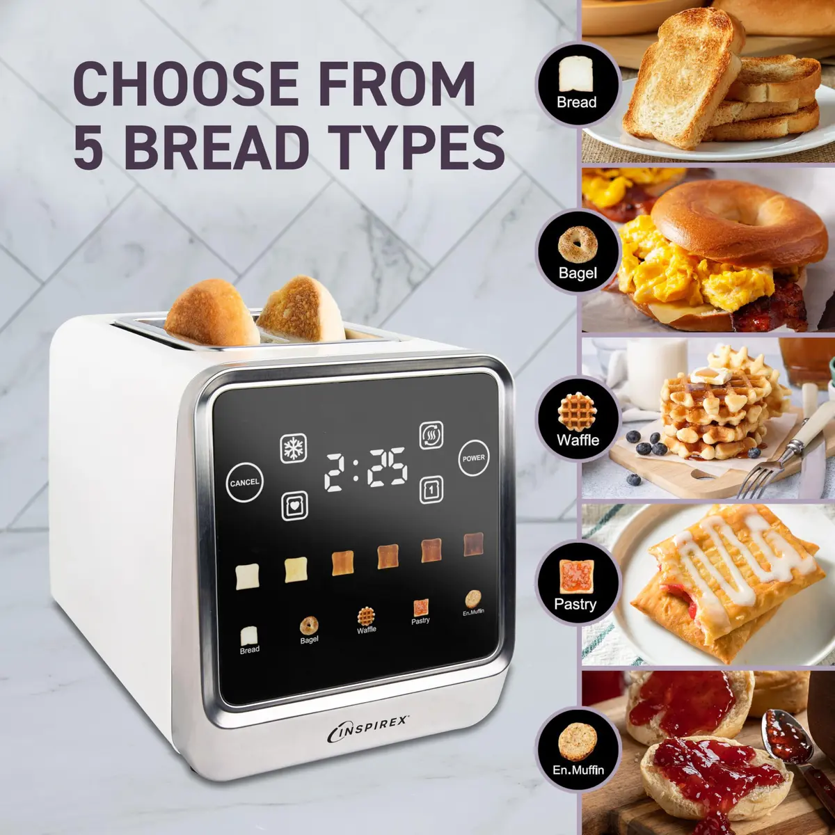 Nostalgia Inspirex Touch Screen Toaster - 2 Extra Wide Slots | 5 Bread Types & 6 Browning Levels - view 7