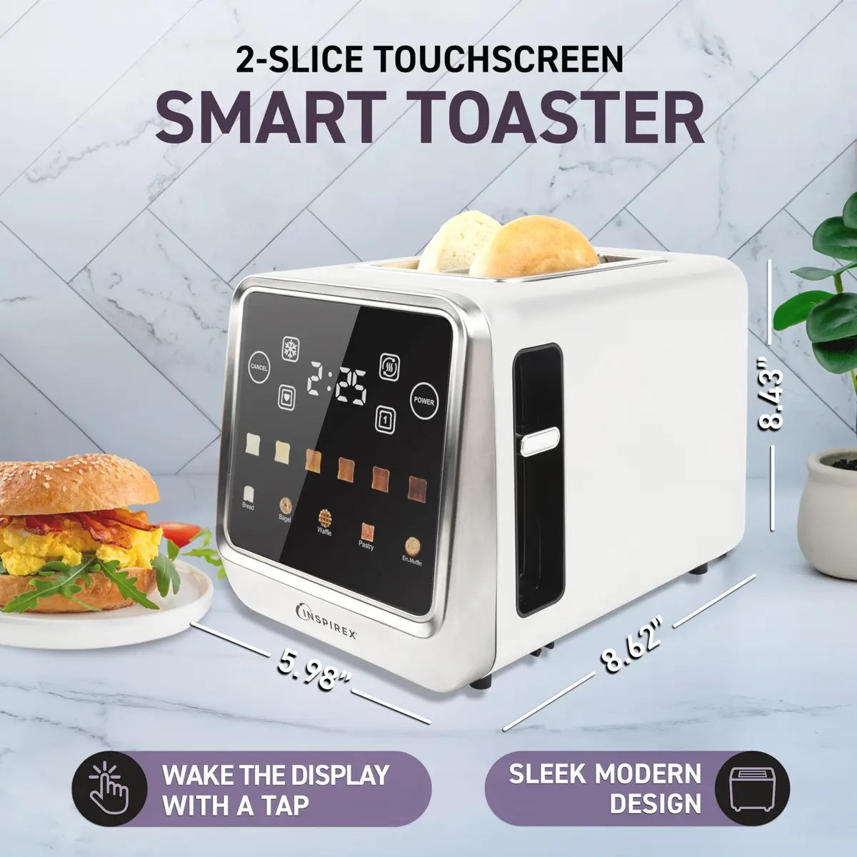Nostalgia Inspirex Touch Screen Toaster - 2 Extra Wide Slots | 5 Bread Types & 6 Browning Levels - view 2