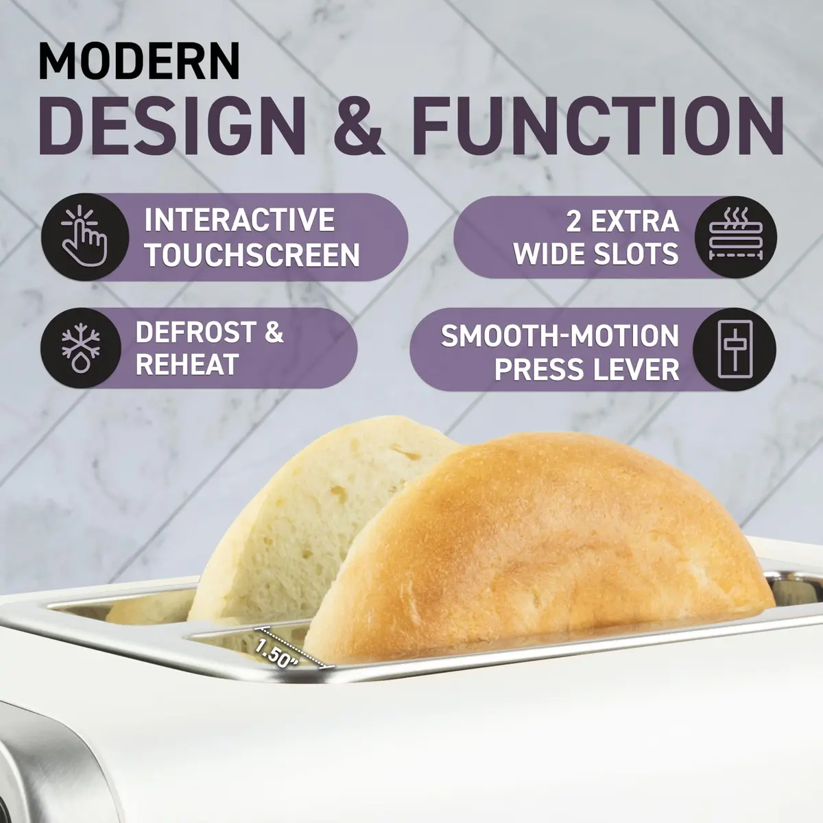 Nostalgia Inspirex Touch Screen Toaster - 2 Extra Wide Slots | 5 Bread Types & 6 Browning Levels - view 3