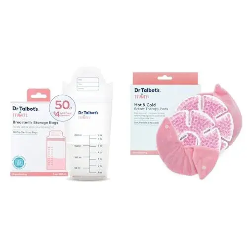 Dr. Talbot's Mom Temperature Tracking Breastmilk Storage Bags with 4 MilkFresh Sensors, 50ct + Hot and Cold Breast Therapy Pads, 2 Count | BPA-Free, Freezer-Safe, Reusable Gel Packs - main product image