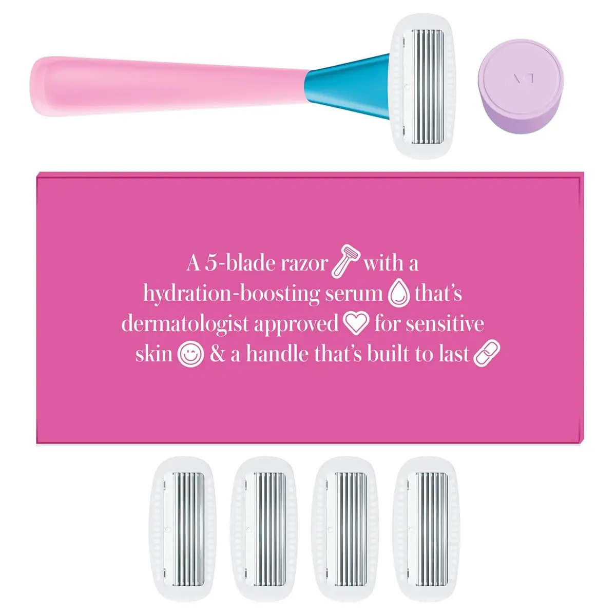 Athena Club Women's Razor Kit, 5-Blade Razor, Pool Party, 5 Refills | Shea & Hyaluronic Serum - view 8