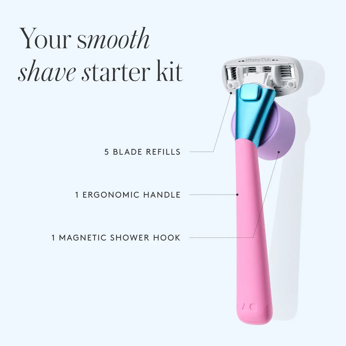 Athena Club Women's Razor Kit, 5-Blade Razor, Pool Party, 5 Refills | Shea & Hyaluronic Serum - view 2