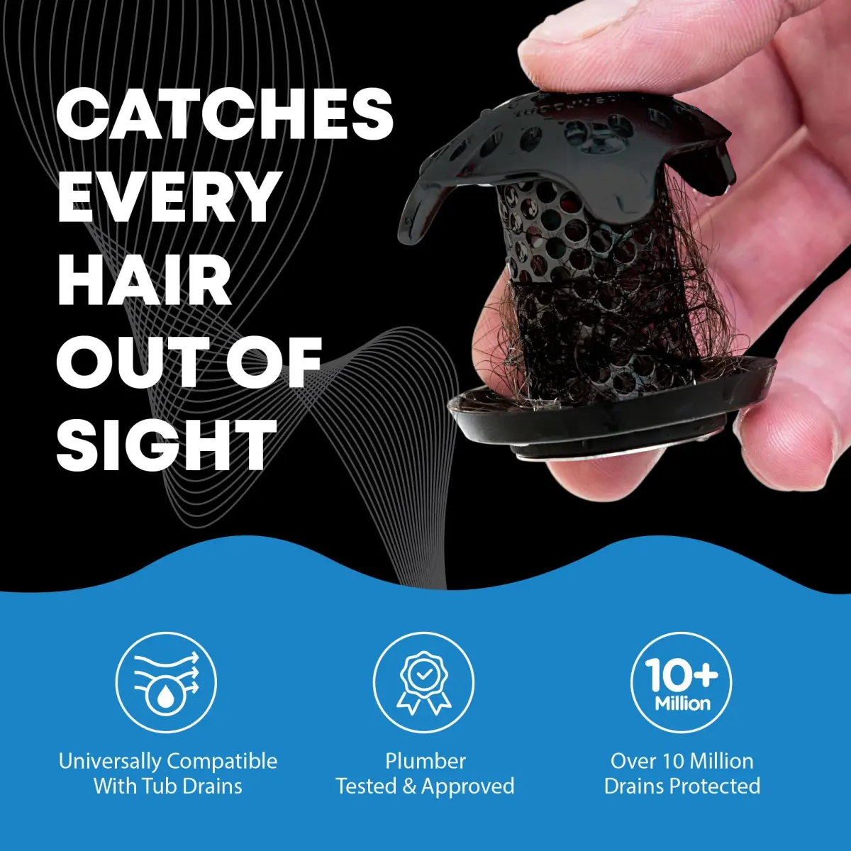 TubShroom Ultra Stainless Steel Drain Protector, Hair Catcher Strainer for Bathroom Tub and Shower, Matte Black, 1.5cm (1.5in) Drain Diameter | Award-Winning Design - view 2