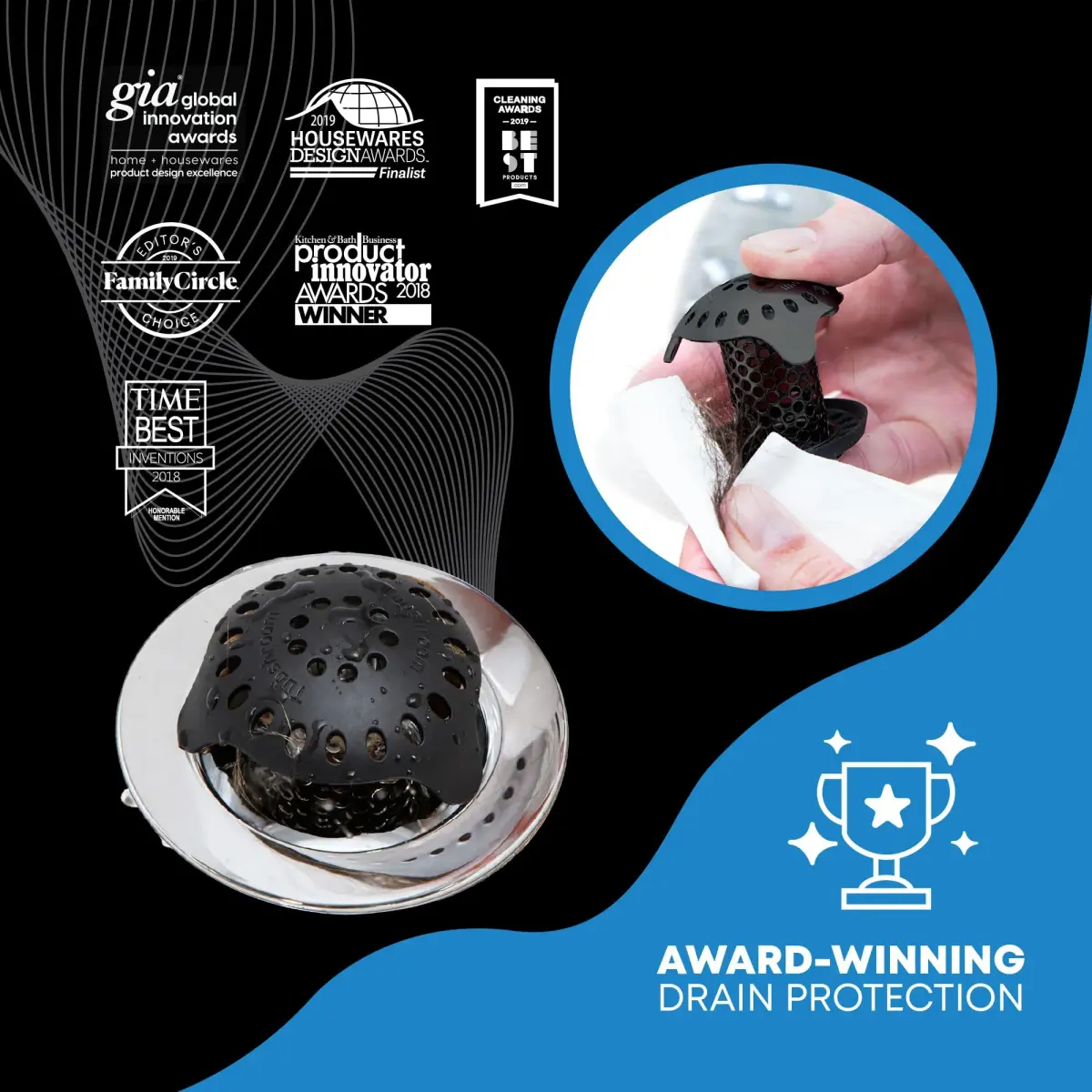 TubShroom Ultra Stainless Steel Drain Protector, Hair Catcher Strainer for Bathroom Tub and Shower, Matte Black, 1.5cm (1.5in) Drain Diameter | Award-Winning Design - view 3