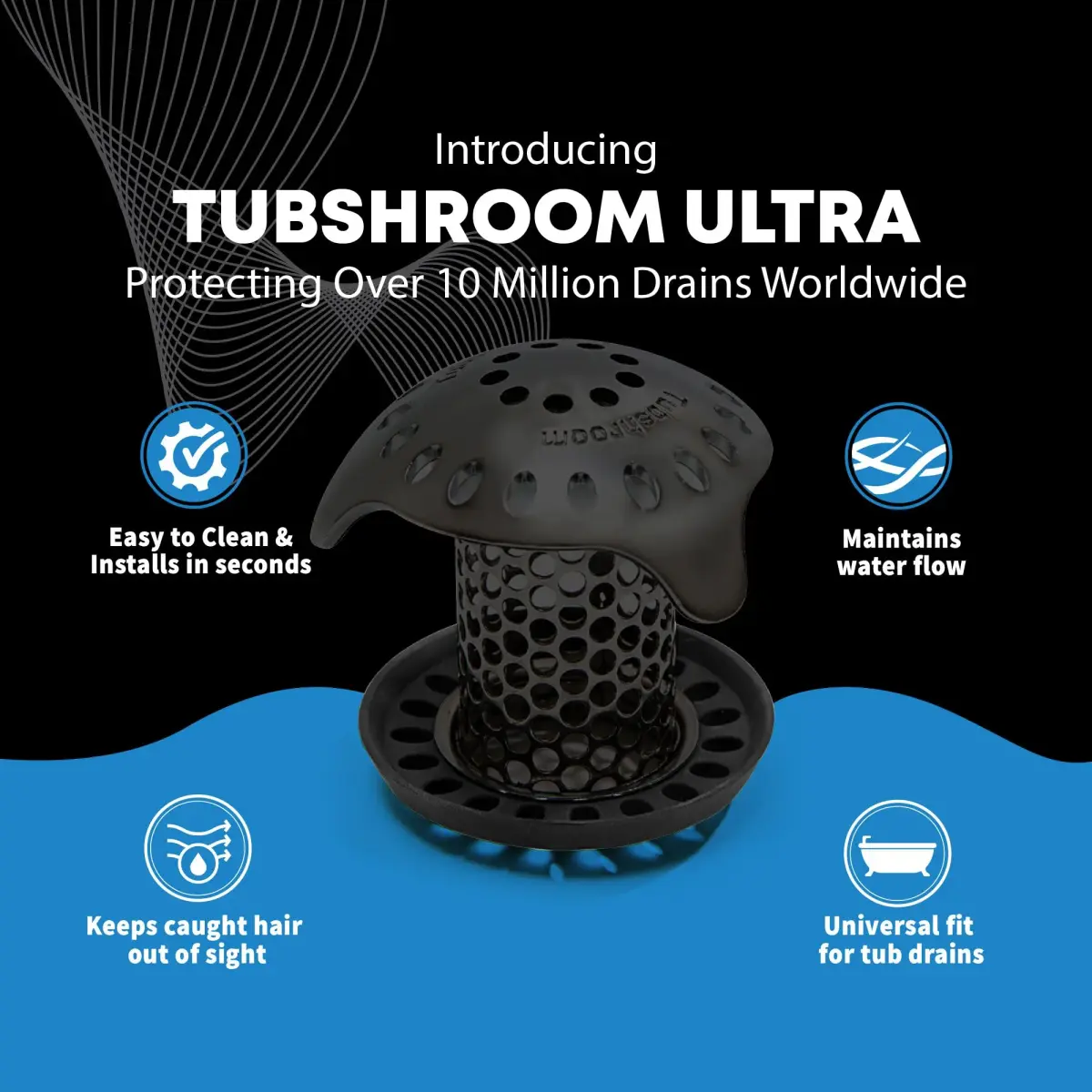 TubShroom Ultra Stainless Steel Drain Protector, Hair Catcher Strainer for Bathroom Tub and Shower, Matte Black, 1.5cm (1.5in) Drain Diameter | Award-Winning Design - view 4