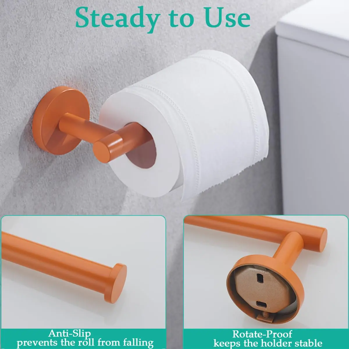 SEABEFORE Orange Toilet Paper Holder SUS304 Stainless Steel | Modern Wall Mount, 6 inch TP Holder for Kitchen Washroom - view 5