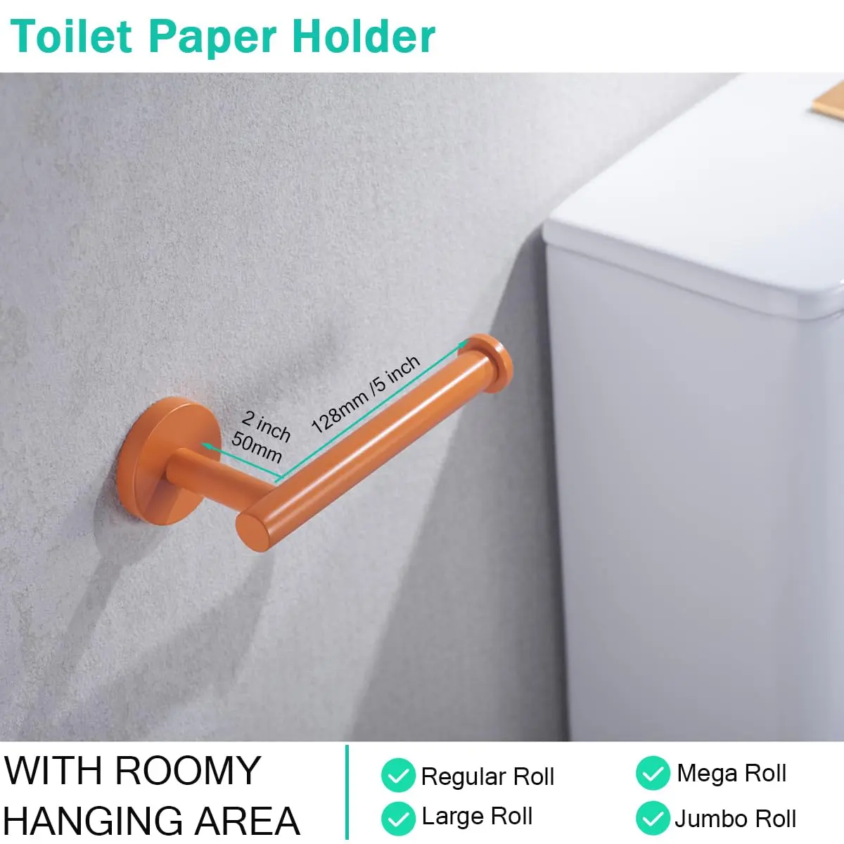 SEABEFORE Orange Toilet Paper Holder SUS304 Stainless Steel | Modern Wall Mount, 6 inch TP Holder for Kitchen Washroom - view 6