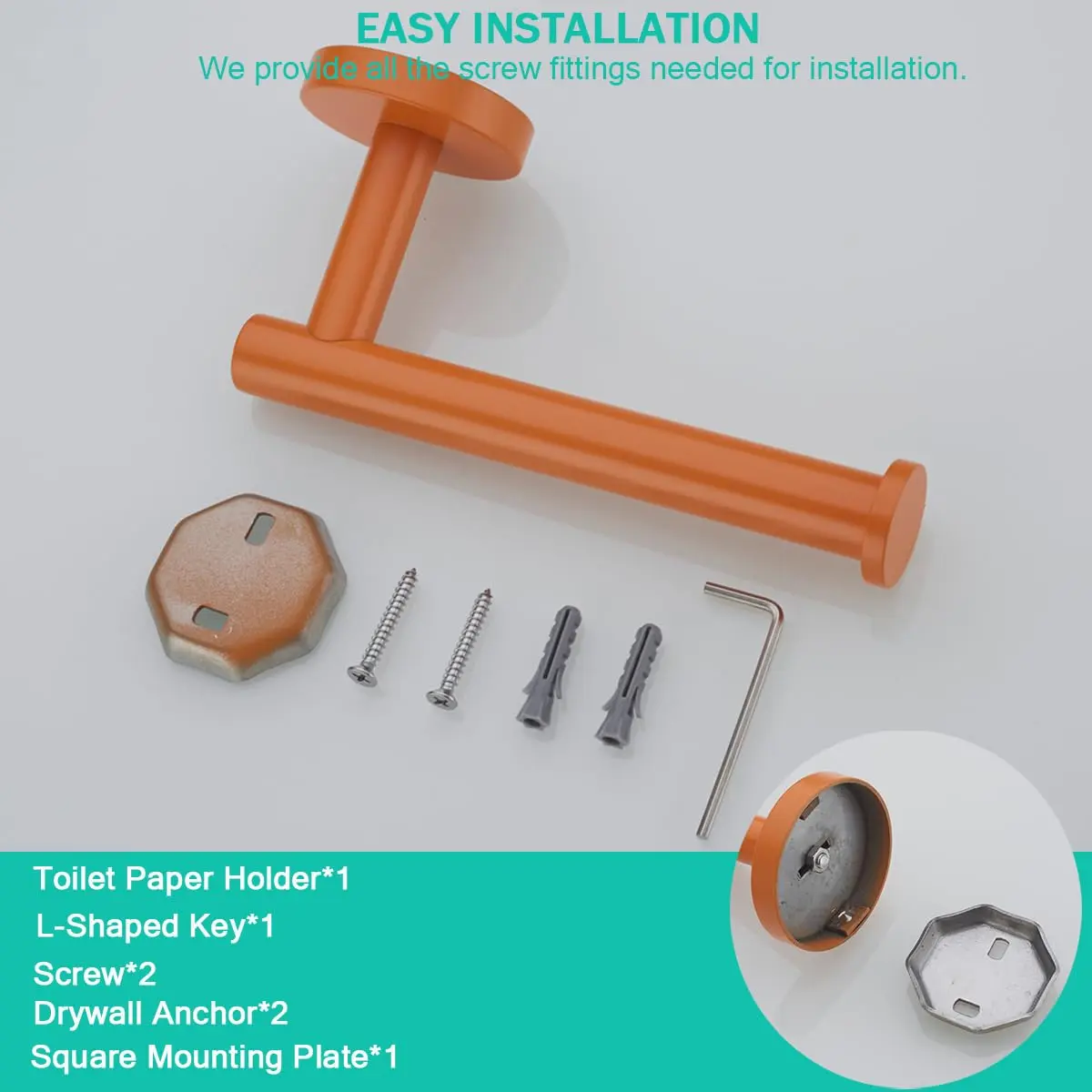 SEABEFORE Orange Toilet Paper Holder SUS304 Stainless Steel | Modern Wall Mount, 6 inch TP Holder for Kitchen Washroom - view 8