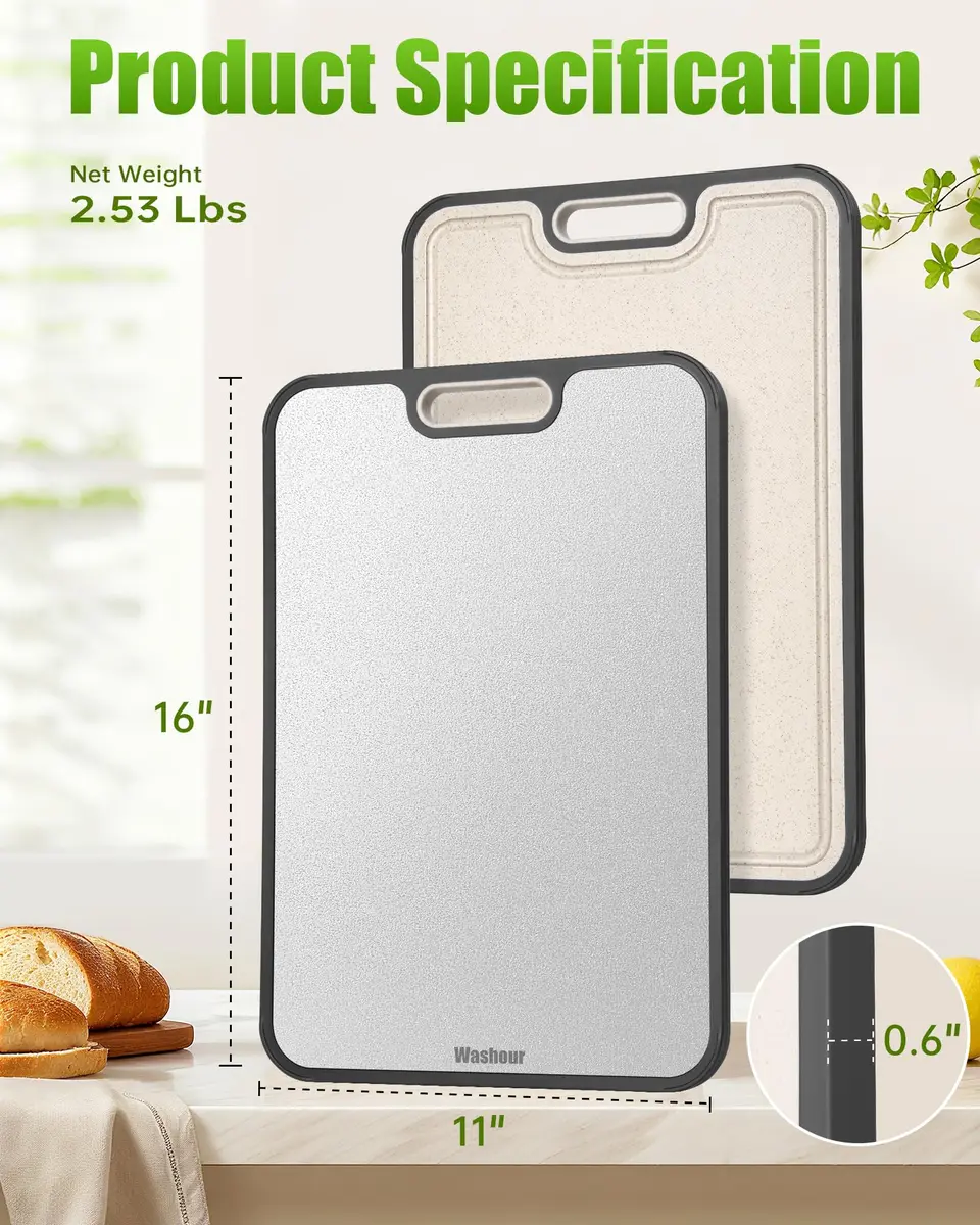 Washour Titanium Cutting Board for Kitchen 16" x 10" | 2-in-1 Non Toxic Dual-Sided Design - view 3