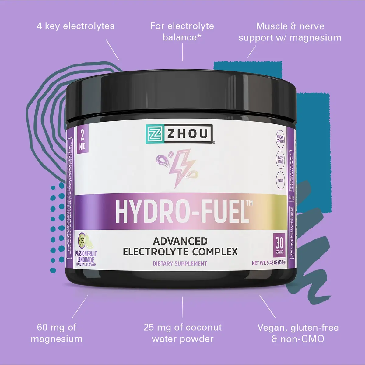 ZHOU Hydro-Fuel Passionfruit Lemonade Electrolytes Powder | Sugar-Free Hydration Mix for Active Lifestyle - view 4