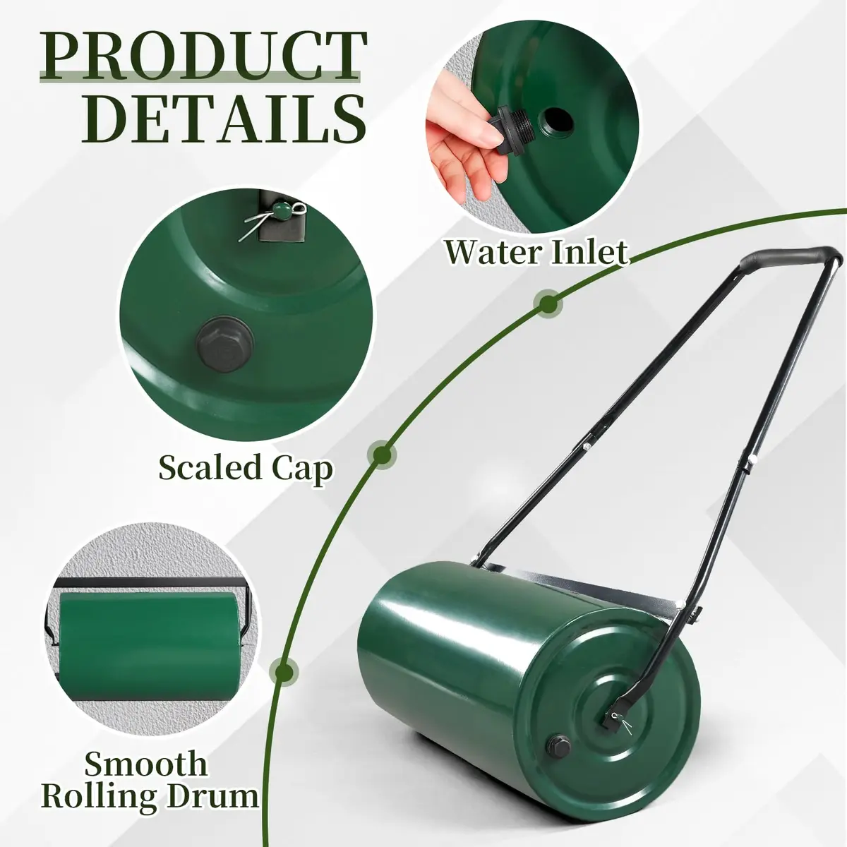 Outvita Lawn Roller, 13 Gallons | Water & Sand Filled, Steel Drum, Green & Black - view 5
