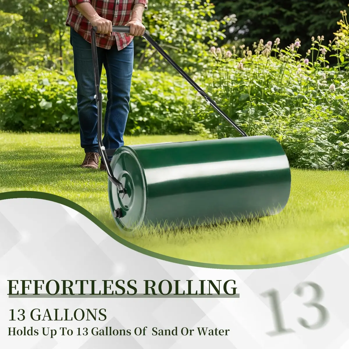 Outvita Lawn Roller, 13 Gallons | Water & Sand Filled, Steel Drum, Green & Black - view 7