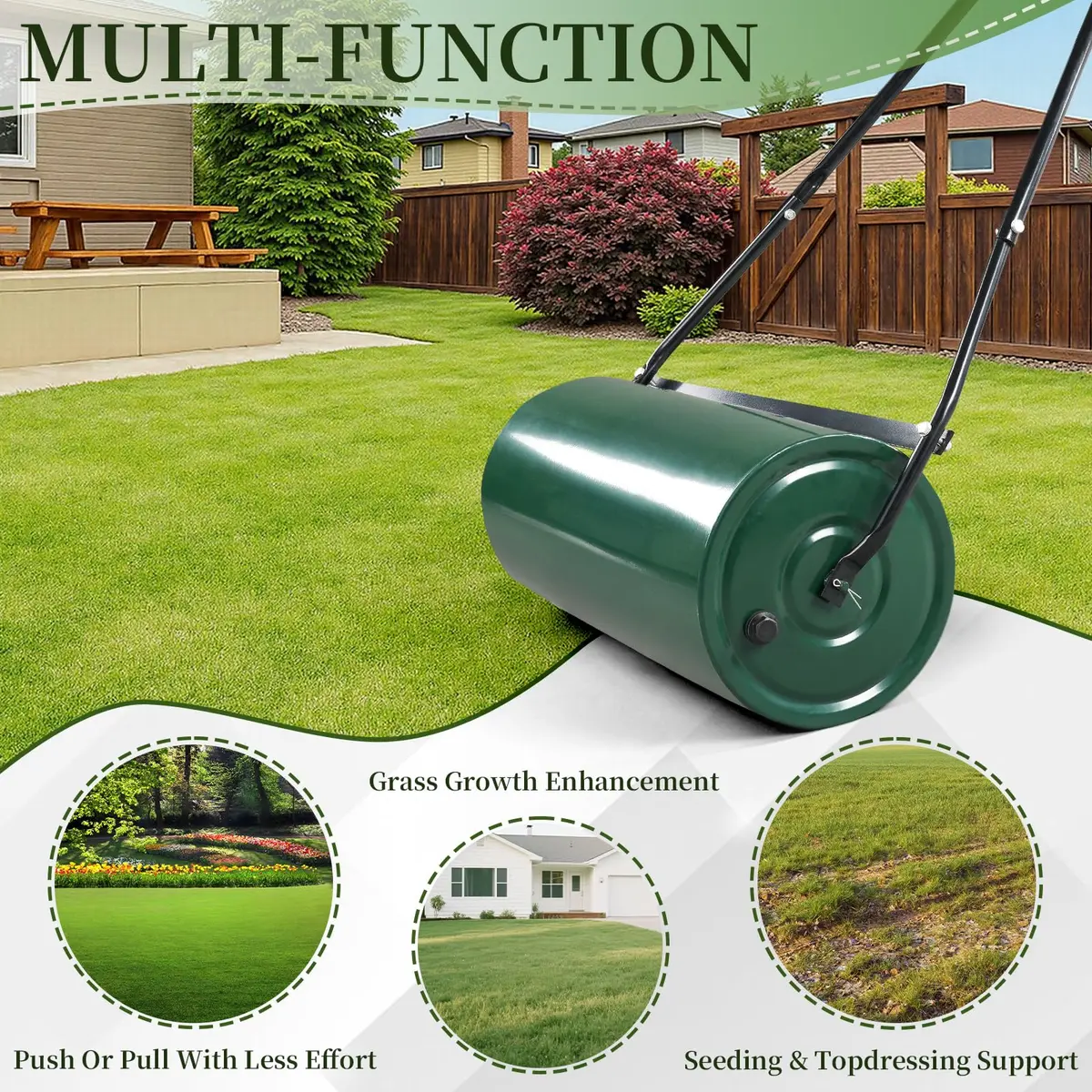Outvita Lawn Roller, 13 Gallons | Water & Sand Filled, Steel Drum, Green & Black - view 8