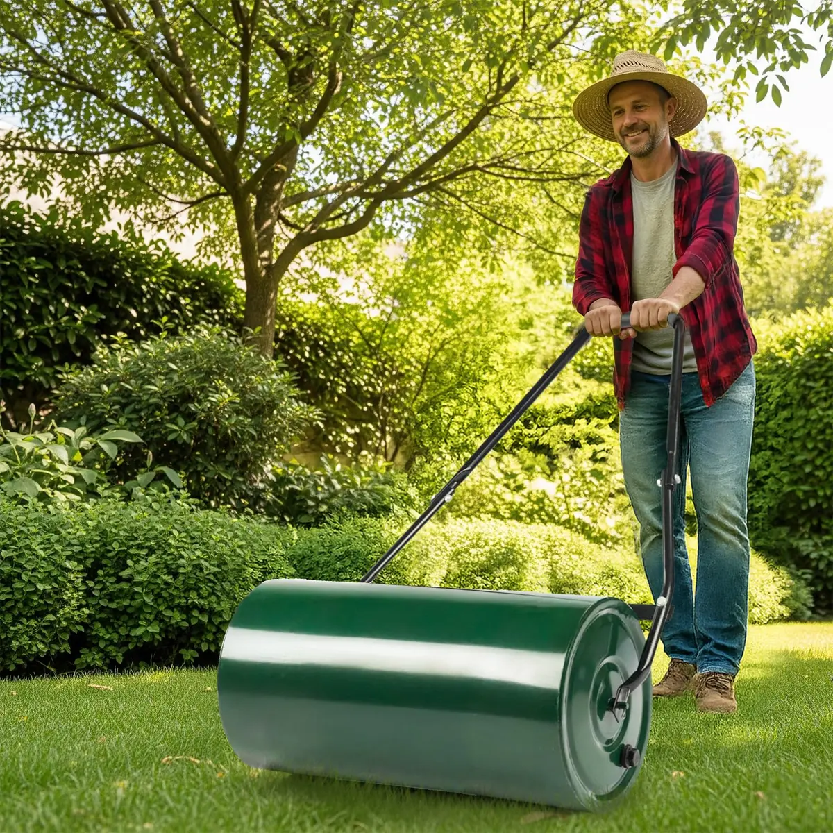 Outvita Lawn Roller, 13 Gallons | Water & Sand Filled, Steel Drum, Green & Black - view 9