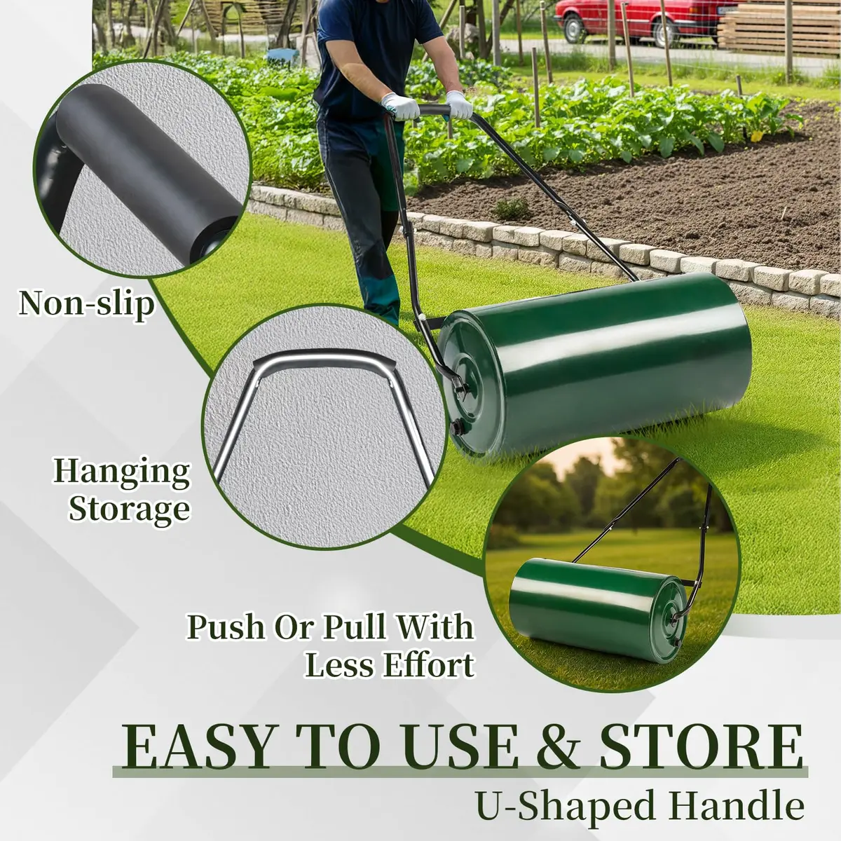 Outvita Lawn Roller, 13 Gallons | Water & Sand Filled, Steel Drum, Green & Black - view 3