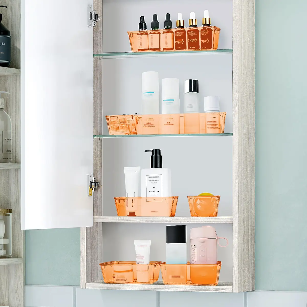 WOWBOX 25 PCS Plastic Drawer Organizer Set, 4 Sizes, Clear Orange | Versatile Home & Office Storage Bins - view 6