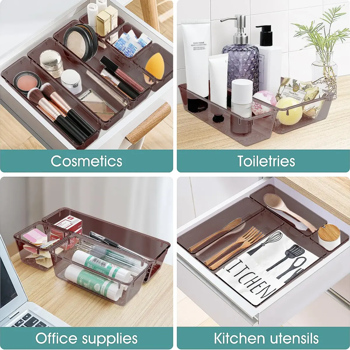 WOWBOX 25 PCS Plastic Drawer Organizer Set, Makeup Organizers and Storage Bins | 4 Sizes, Clear, Non-Toxic Plastic - view 5
