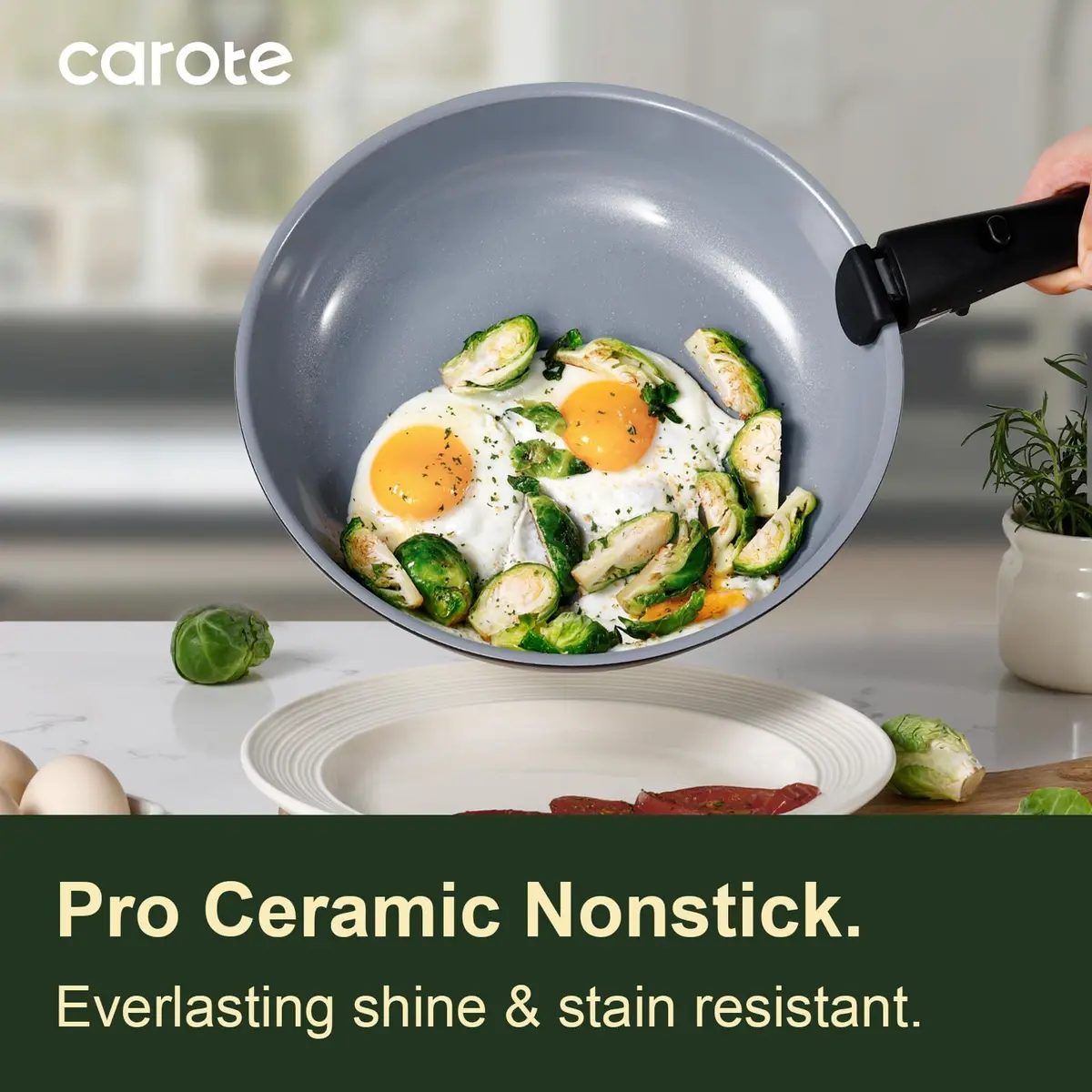 CAROTE 19pcs Ceramic Cookware Set Detachable Handle | Non Stick, Healthy Cooking, Space Saving - view 4