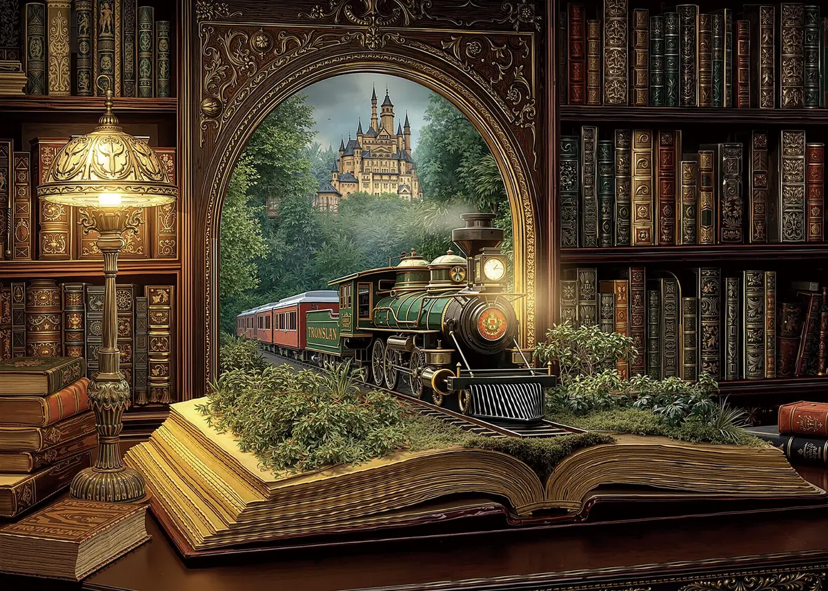 BUAHA Magic Books Train Jigsaw Puzzle 1000 Pieces | 70 x 50 cm (27.5 x 19.7 inches) - main product image