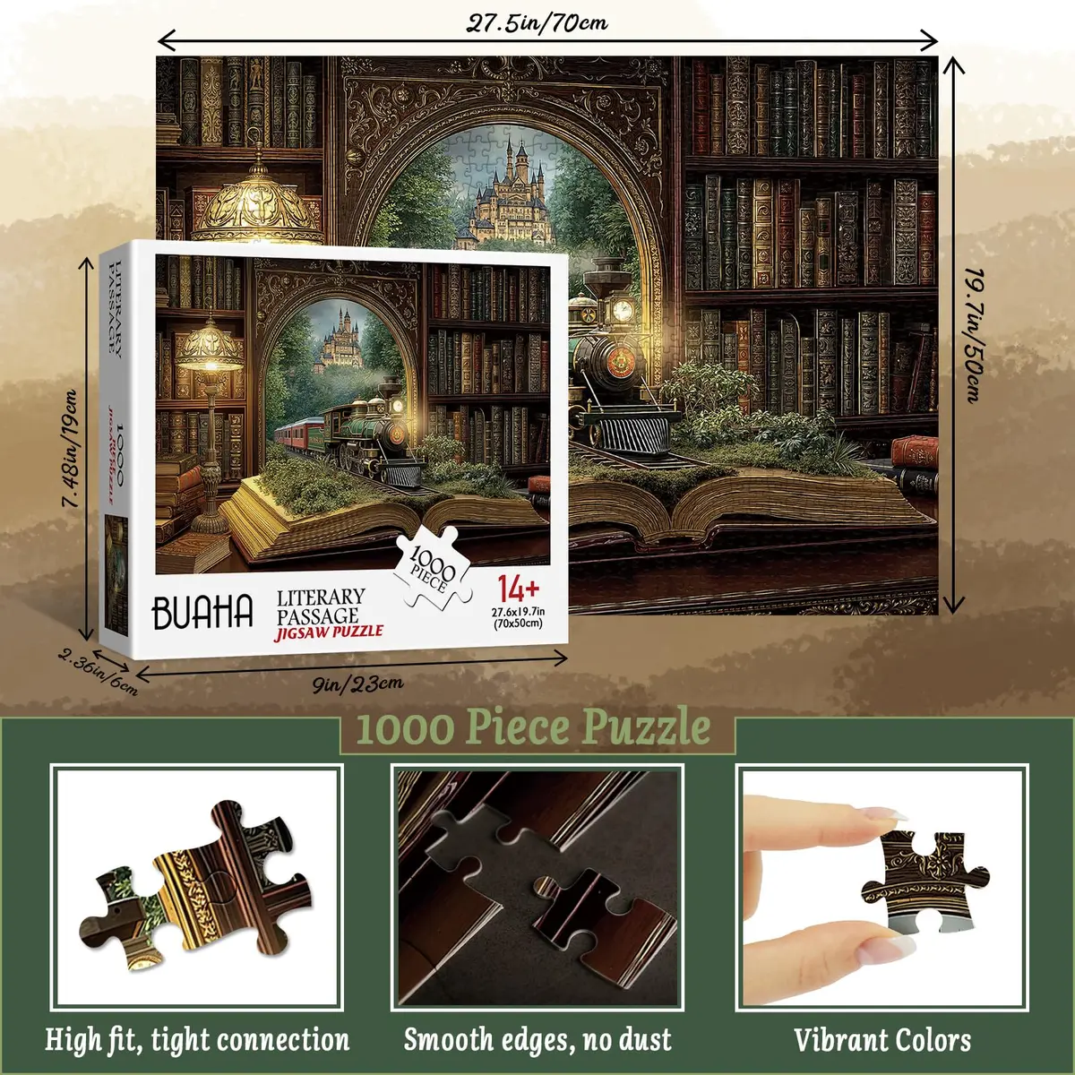 BUAHA Magic Books Train Jigsaw Puzzle 1000 Pieces | 70 x 50 cm (27.5 x 19.7 inches) - view 2