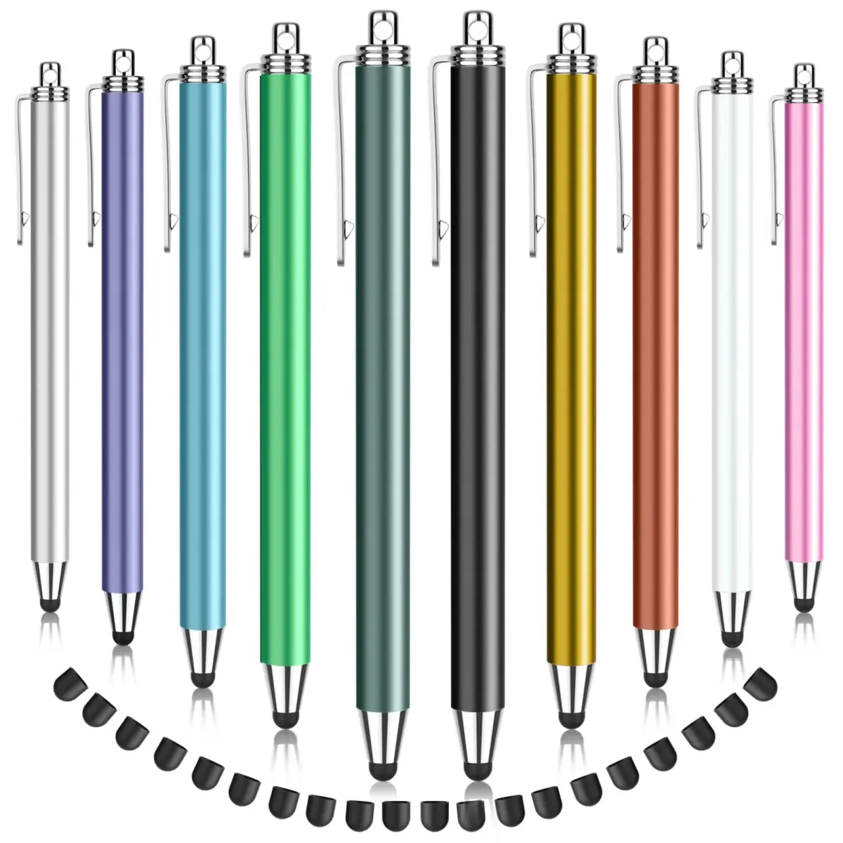 MEKO 10 Pack Thin Stylus Pens with 20 Replacement Tips | Universal Capacitive Touchscreen Stylus for iPad, iPhone, Android Tablets & Smartphones (Multicolor) - main product image