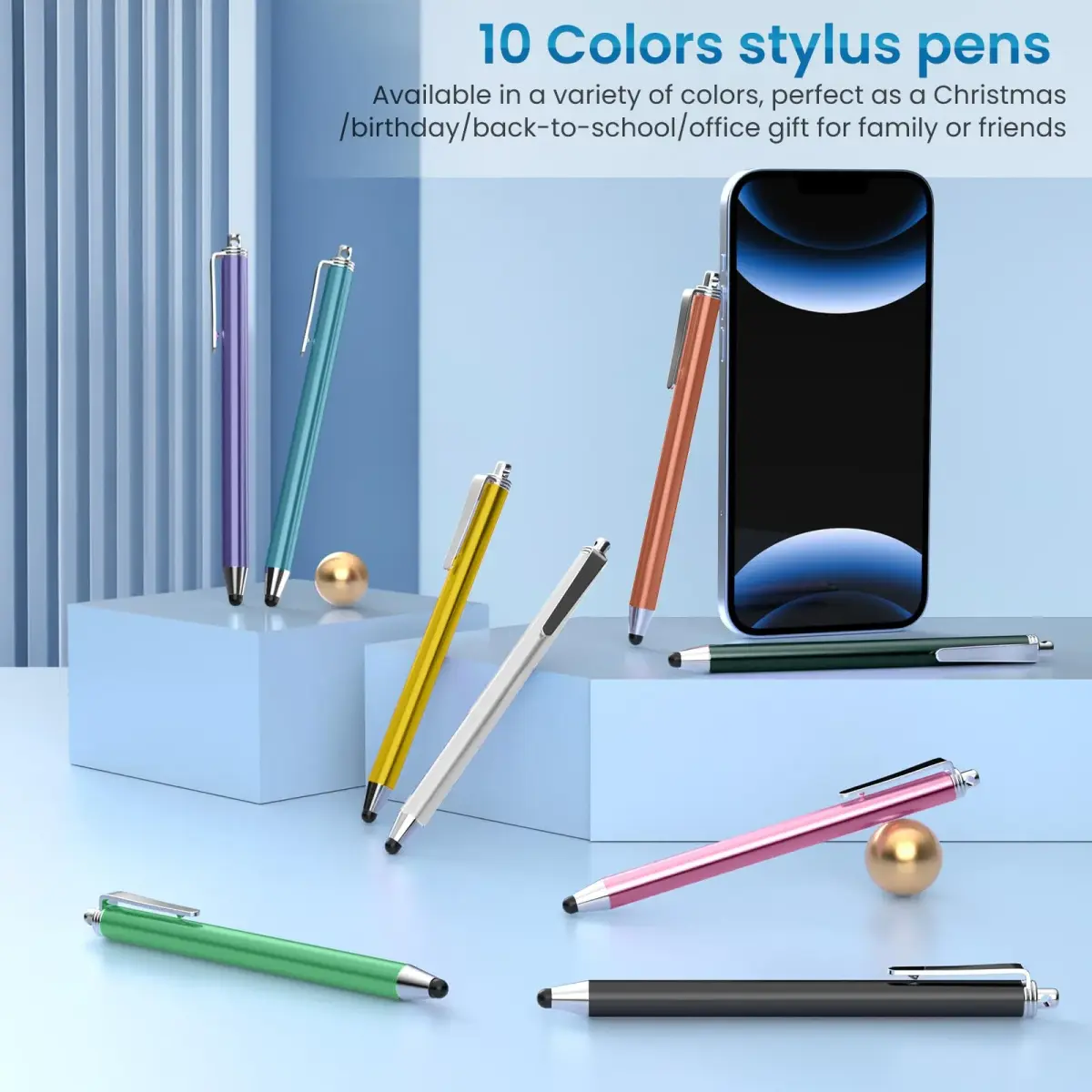 MEKO 10 Pack Thin Stylus Pens with 20 Replacement Tips | Universal Capacitive Touchscreen Stylus for iPad, iPhone, Android Tablets & Smartphones (Multicolor) - view 3