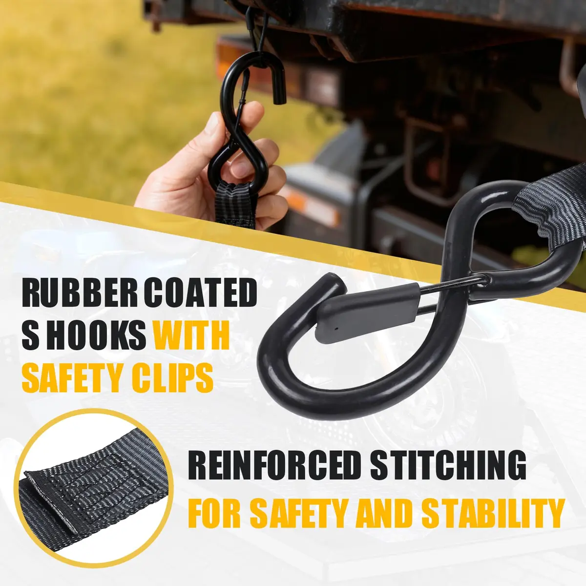 Ayaport Retractable Ratchet Straps 1in x 12ft | Heavy Duty Motorcycle & Cargo Tie Downs - view 4