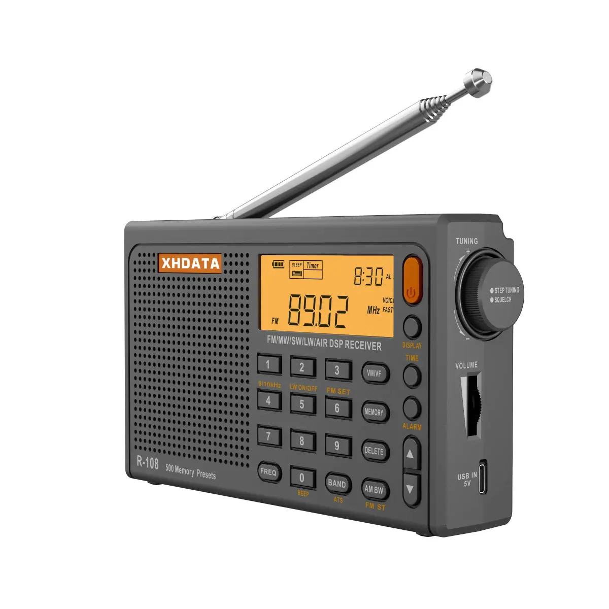 XHDATA R108 Portable Radio AM/FM/SW/LW/Airband Shortwave Receiver 12.7cm (5in) | DSP Chip for Clear Reception - main product image