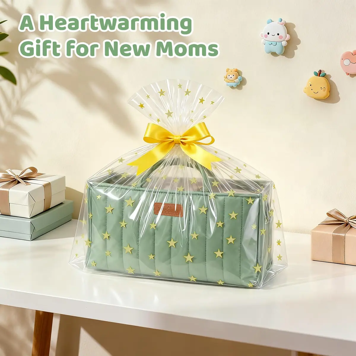 Zooawa Baby Diaper Caddy Organizer, Portable Nursery Storage Basket with Compartments, Handle & Shoulder Strap in Matcha Green - view 6